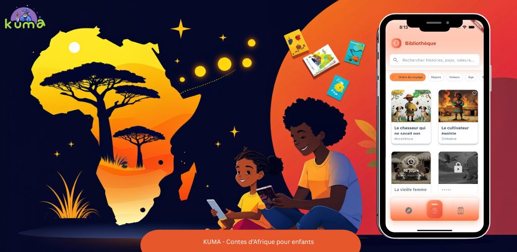 Écran de l'application KUMA : carte interactive de l'Afrique