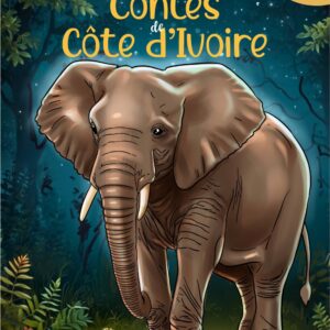 Couverture de « 54 Contes d'Afrique : Spécial Côte d'Ivoire » — un éléphant dans la forêt ivoirienne la nuit.